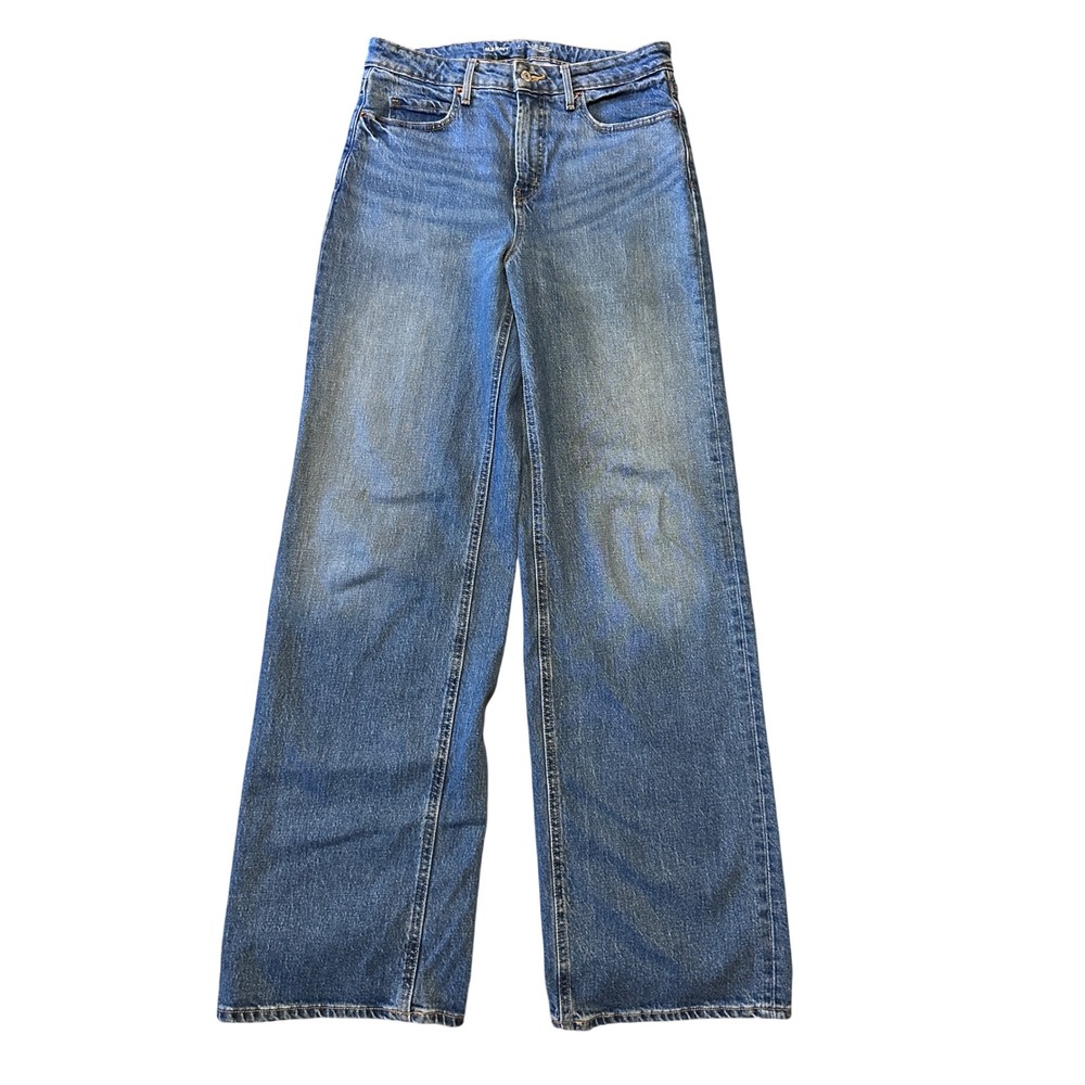 Old Navy Sky-Hi Wide Leg Jeans Womens 8 Tall Medium Wash Extra High Rise Denim